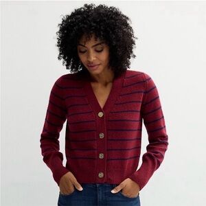Draper James Burgundy and Navy Striped Varsity Cardigan-size XL